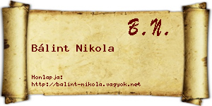 Bálint Nikola névjegykártya
